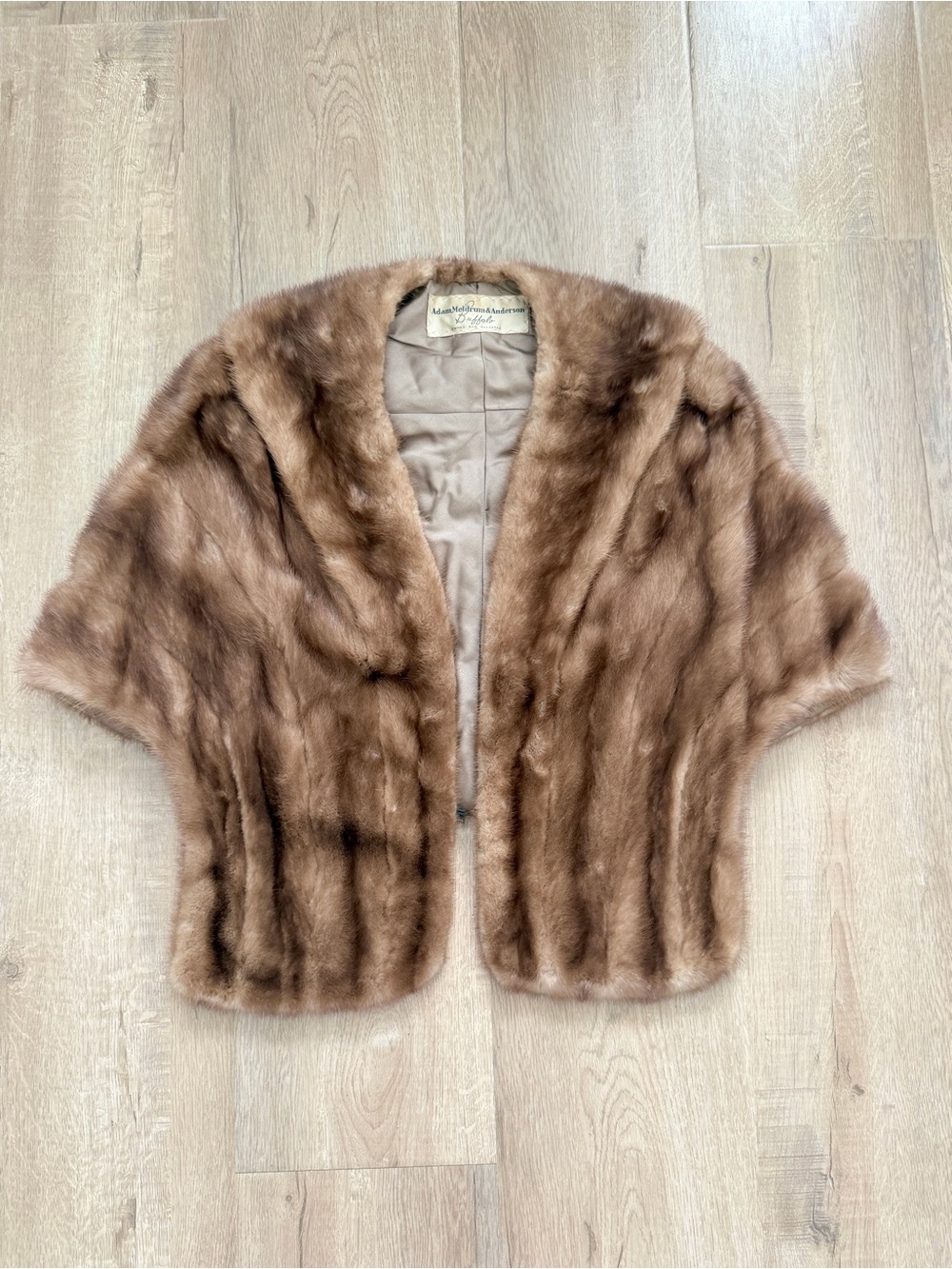 Vtg Adam Meldrum & Anderson Fur Mink Wrap Shrug Stole Cape Pocket Jacket Brown